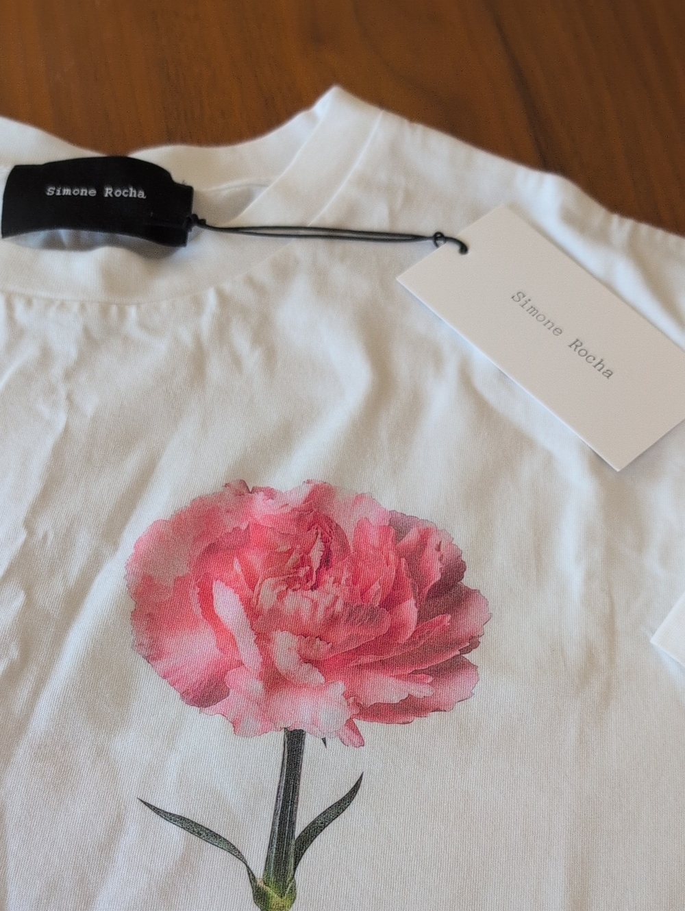 Simone Rocha White Tee with Pink Peony Graphic